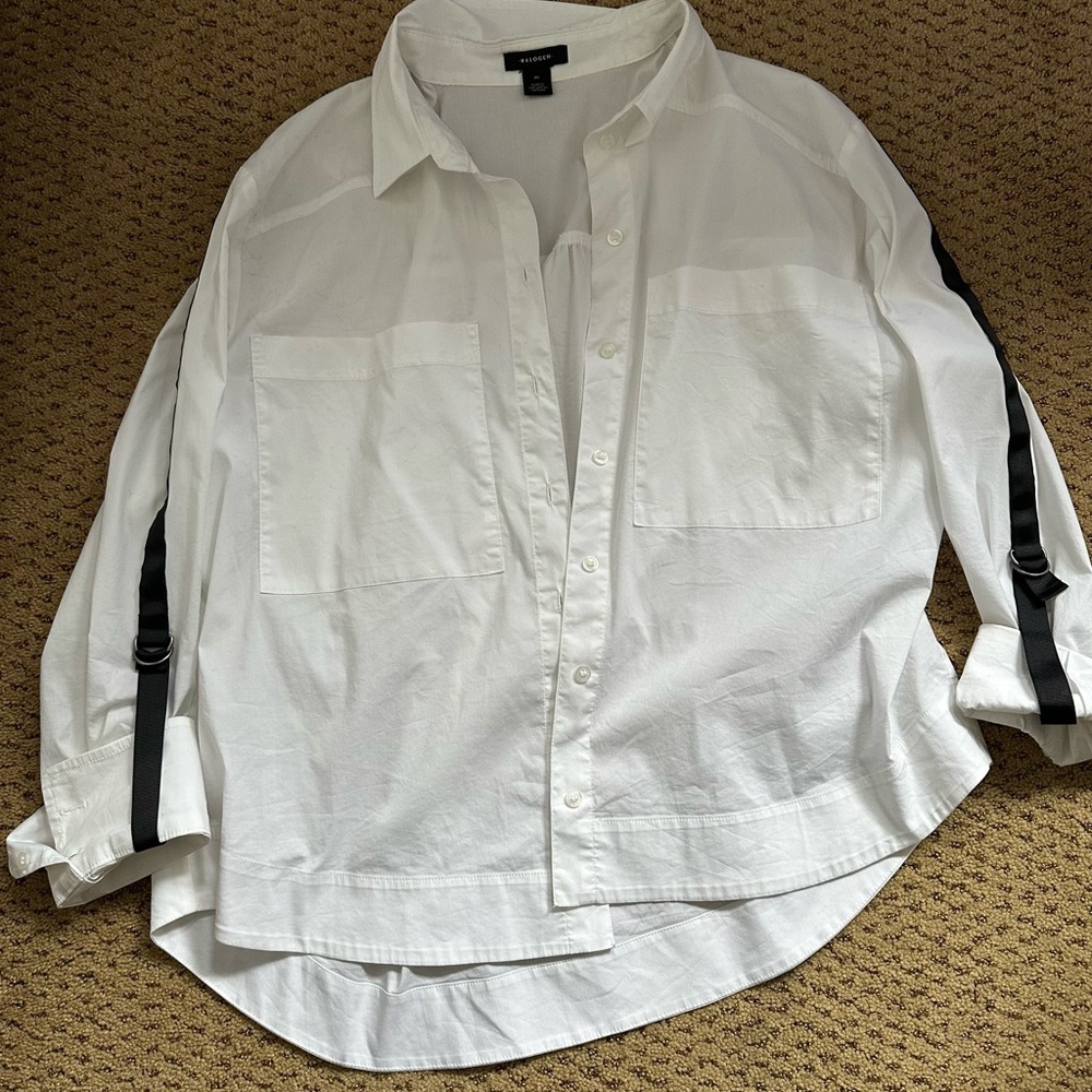 Halogen White Button Down Shirt with Black Accents